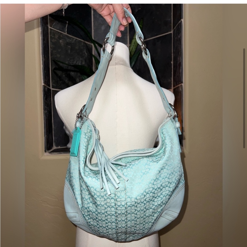 Coach Vintage Y2K Signature Jacquard Tiffany Blue Hobo Bag